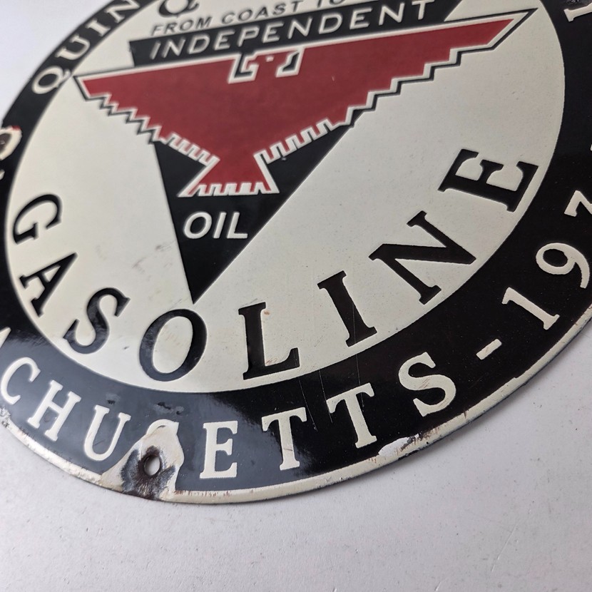 Vintage Quincy Motor Oil Porcelain Sign – Gasoline Pump Plate Service Sign