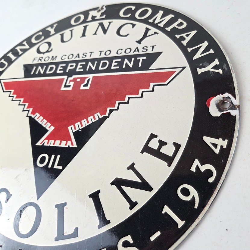 Vintage Quincy Motor Oil Porcelain Sign – Gasoline Pump Plate Service Sign