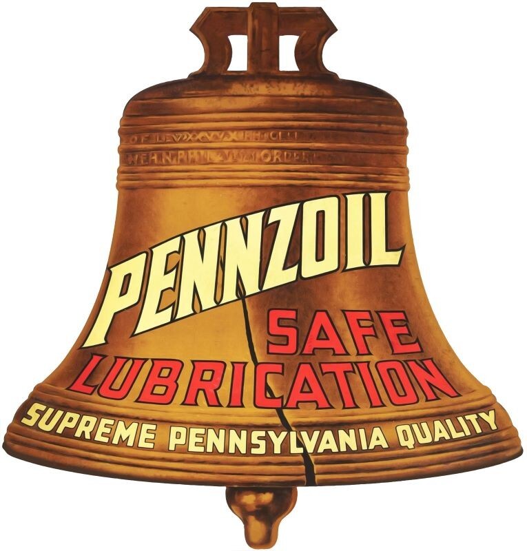 Pennzoil Motor Oil NEW Sign 18″ Tall Bell Shaped Diecut USA STEEL Lg. Size