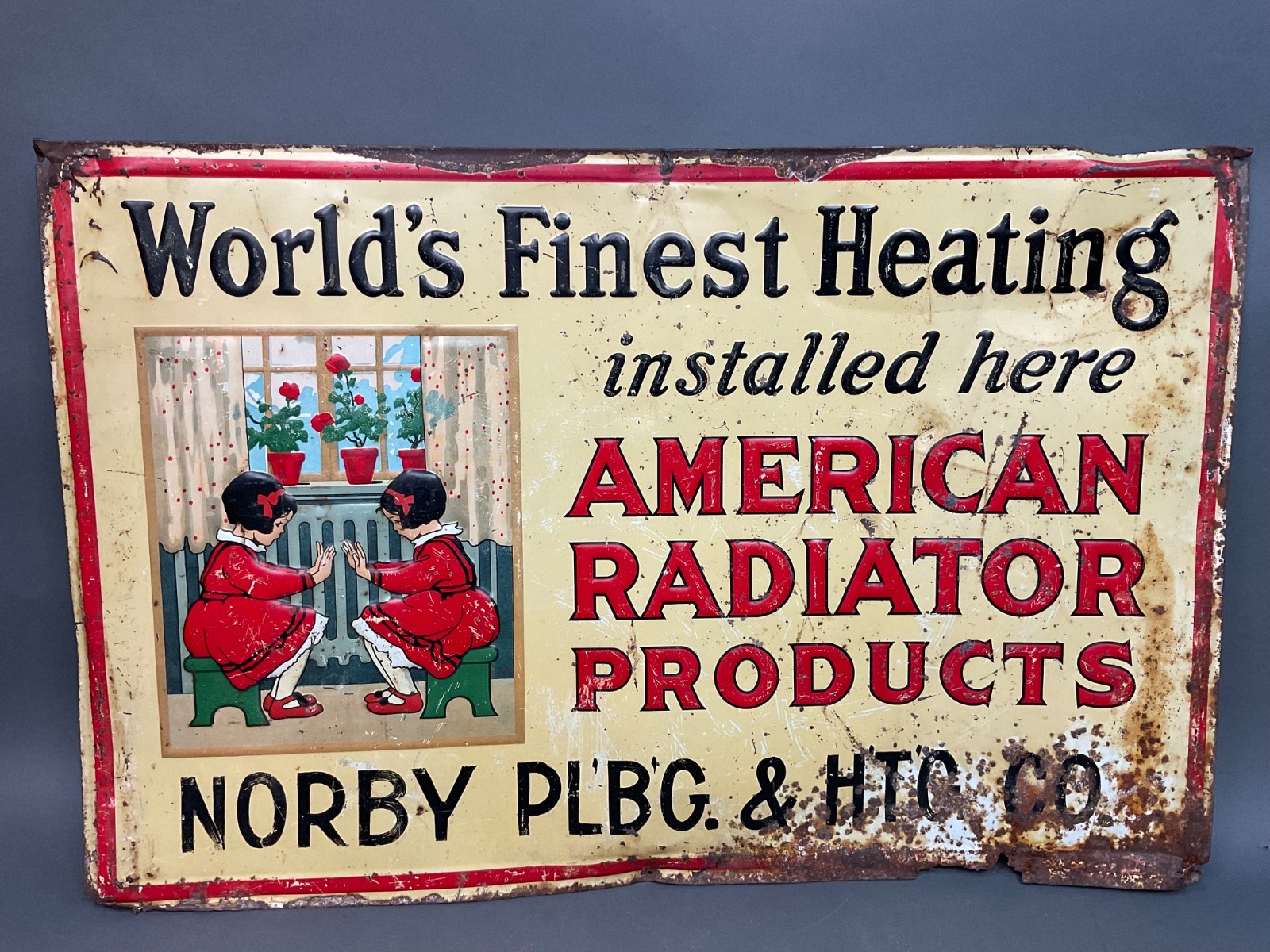 Original Vintage American Radiators Heating Metal Sign 35″ X 23″ .. 1930’s 40’s