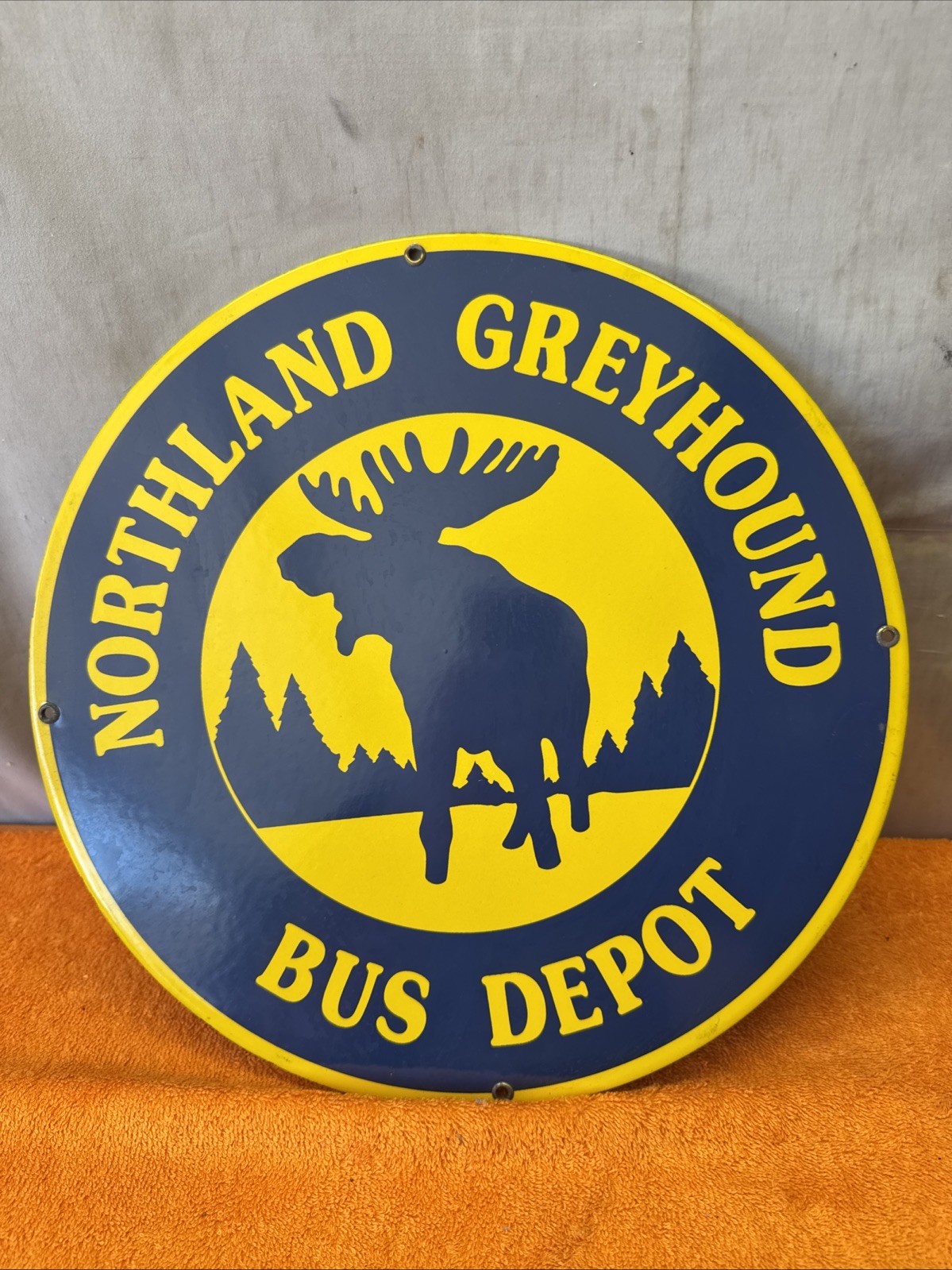 Vintage 1950’s Northland Greyhound Bus Depot Porcelain Enameled Sign NOS #14