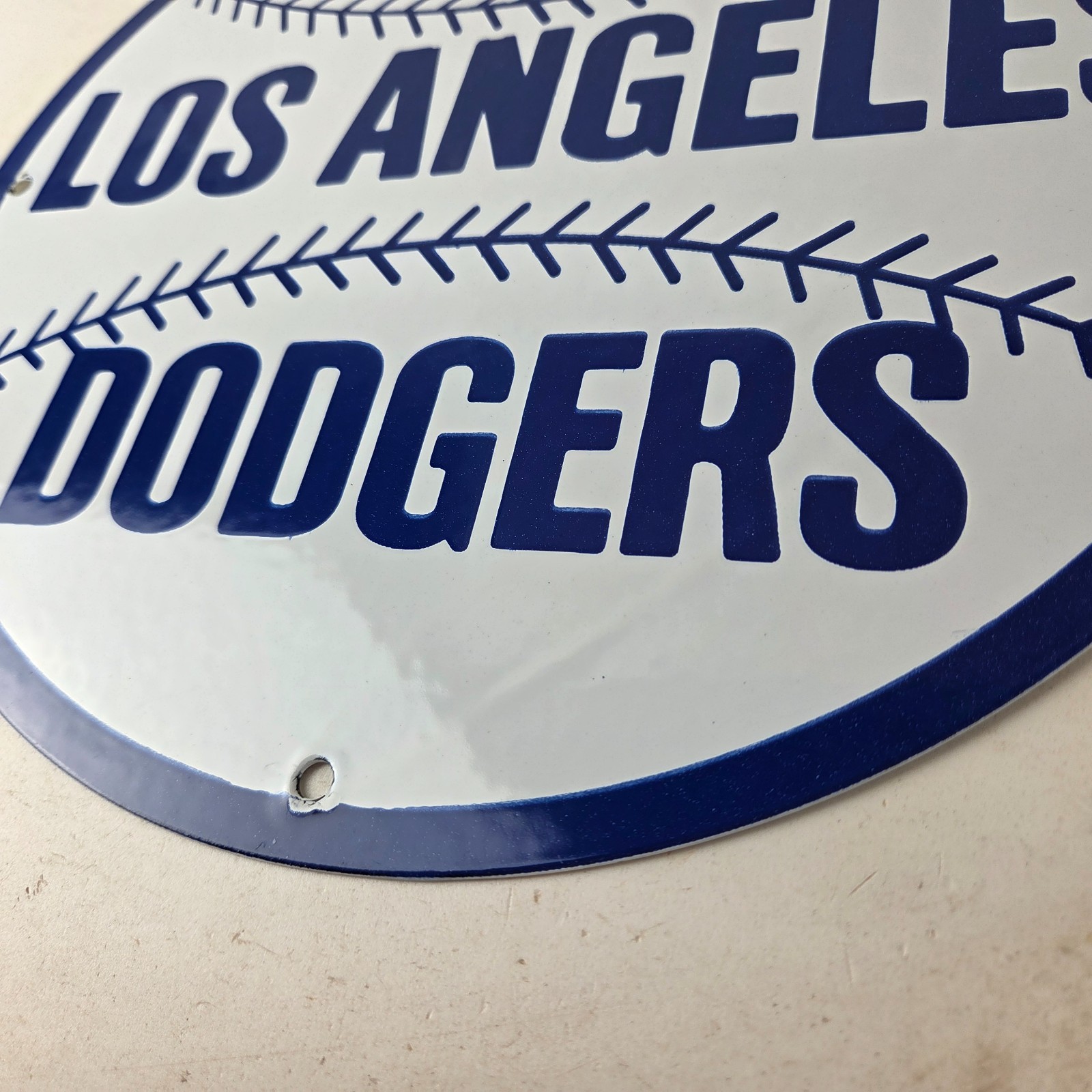 Vintage LA Dodgers Sign – MLB Baseball Stadium Porcelain Gas Pump Sign