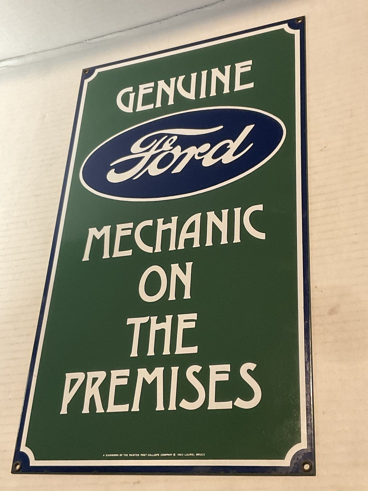 Genuine FORD Mechanic on the Premises Porcelain Sign, 1983 11″X19″ Good Cond.