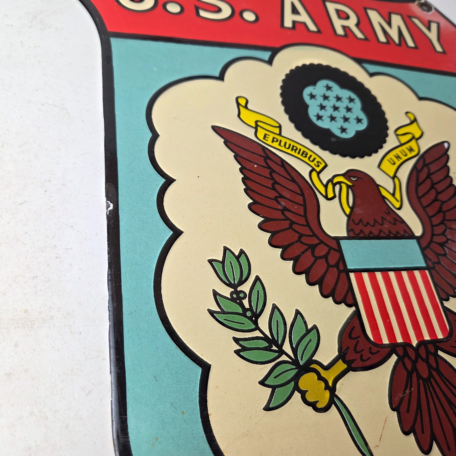 Vintage US Army Sign – Gas Pump American Shield Porcelain Sign