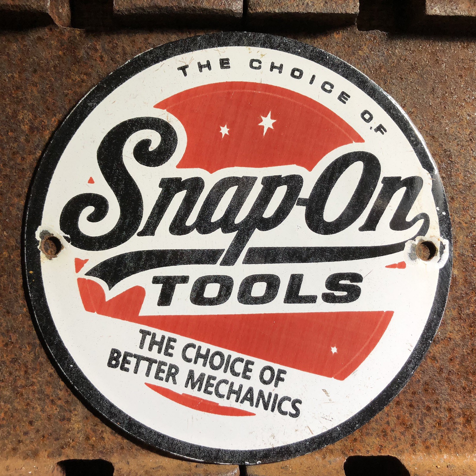 VINTAGE SNAP-ON TOOLS 6” PORCELAIN SIGN CAR GAS TRUCK MOTORCYCLE OIL