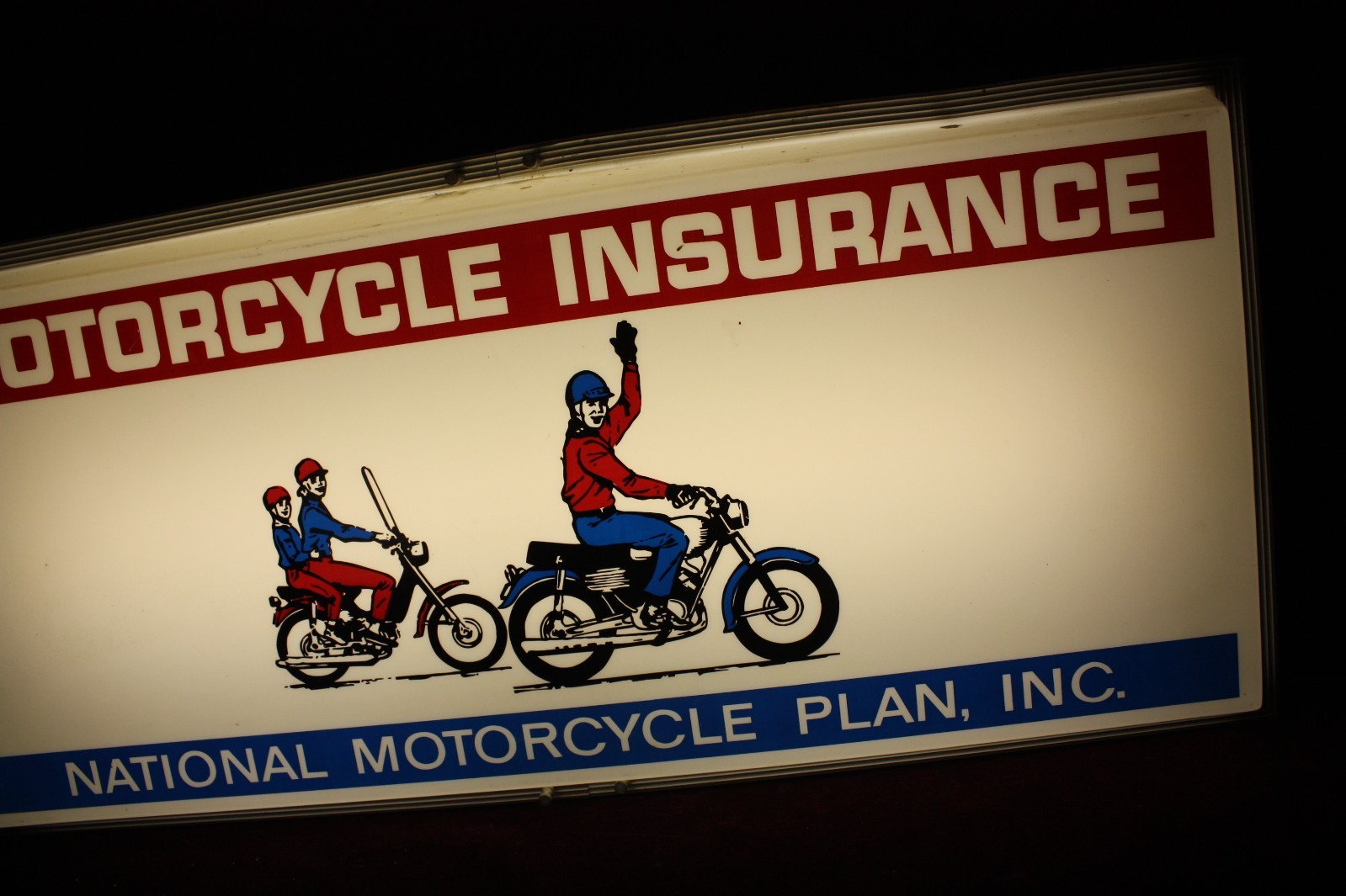 ** VINTAGE MOTORCYCLE PLAN INC INSURANCE ADVERTISING SIGN LIGHTED WORKING **