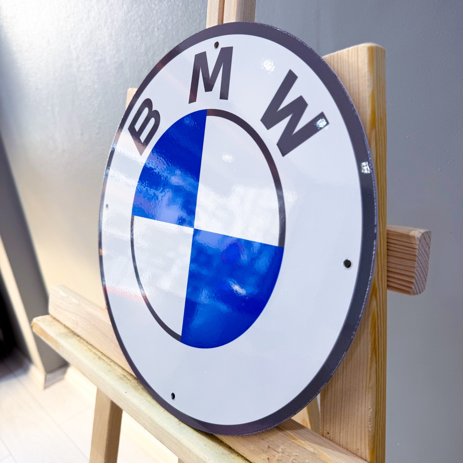 BMW White Round Logo Heavy Metal Sign 30 cm (11.8”) Clean Garage Wall Decor