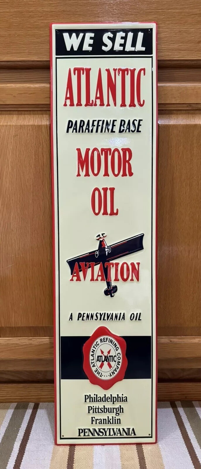 Atlantic Aviation Motor Oil Sign Airplane Pilot Gas Vintage Style Wall Decor