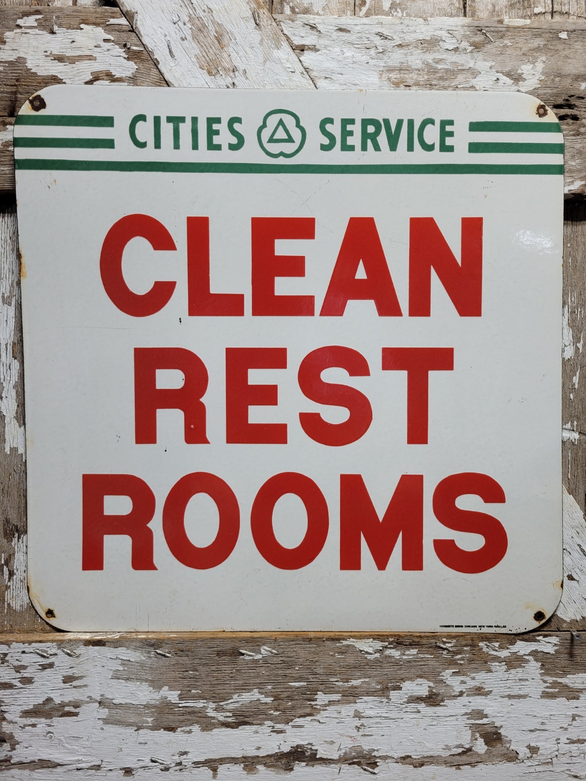 VINTAGE CITIES SERVICES PORCELAIN SIGN OLD GAS STATION RESTROOM BATHROOM TOILET