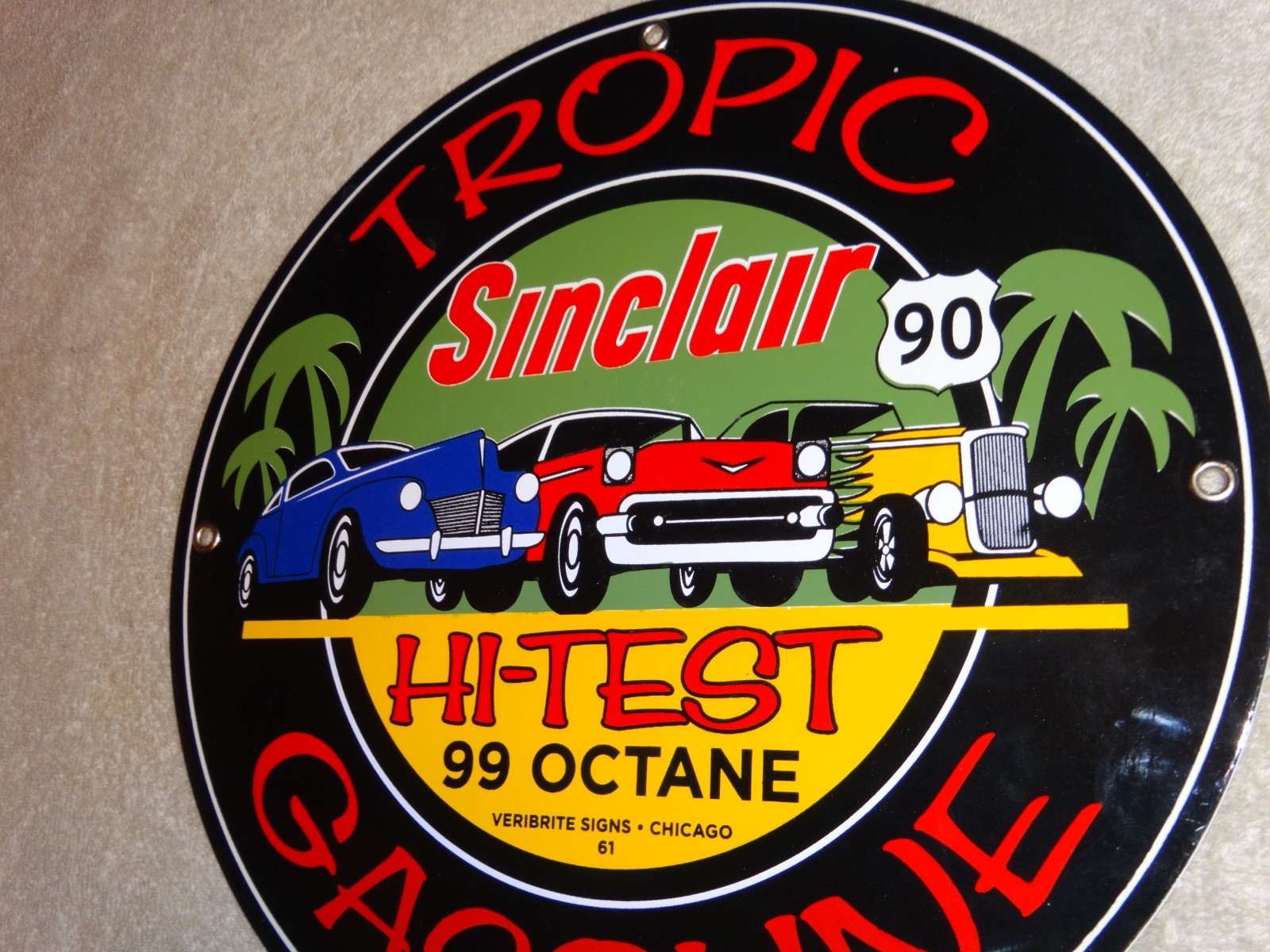 VINTAGE 1961 SINCLAIR TROPIC GASOLINE 11 3/4″ PORCELAIN METAL VERIBRITE SIGN CHI