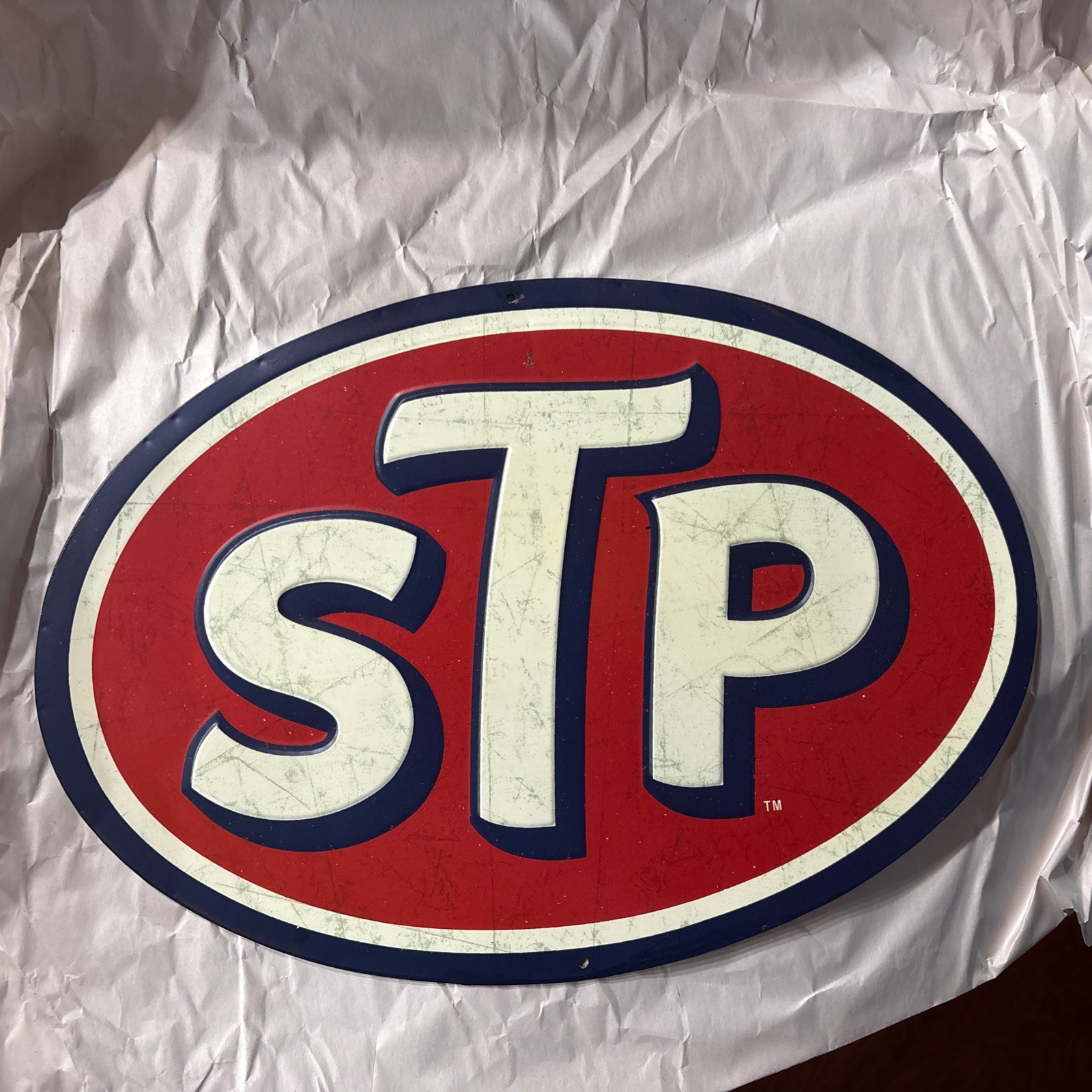 STP Reproduction Metal Embossed Sign Distressed 16″x 11″ Open Road Brands Gas
