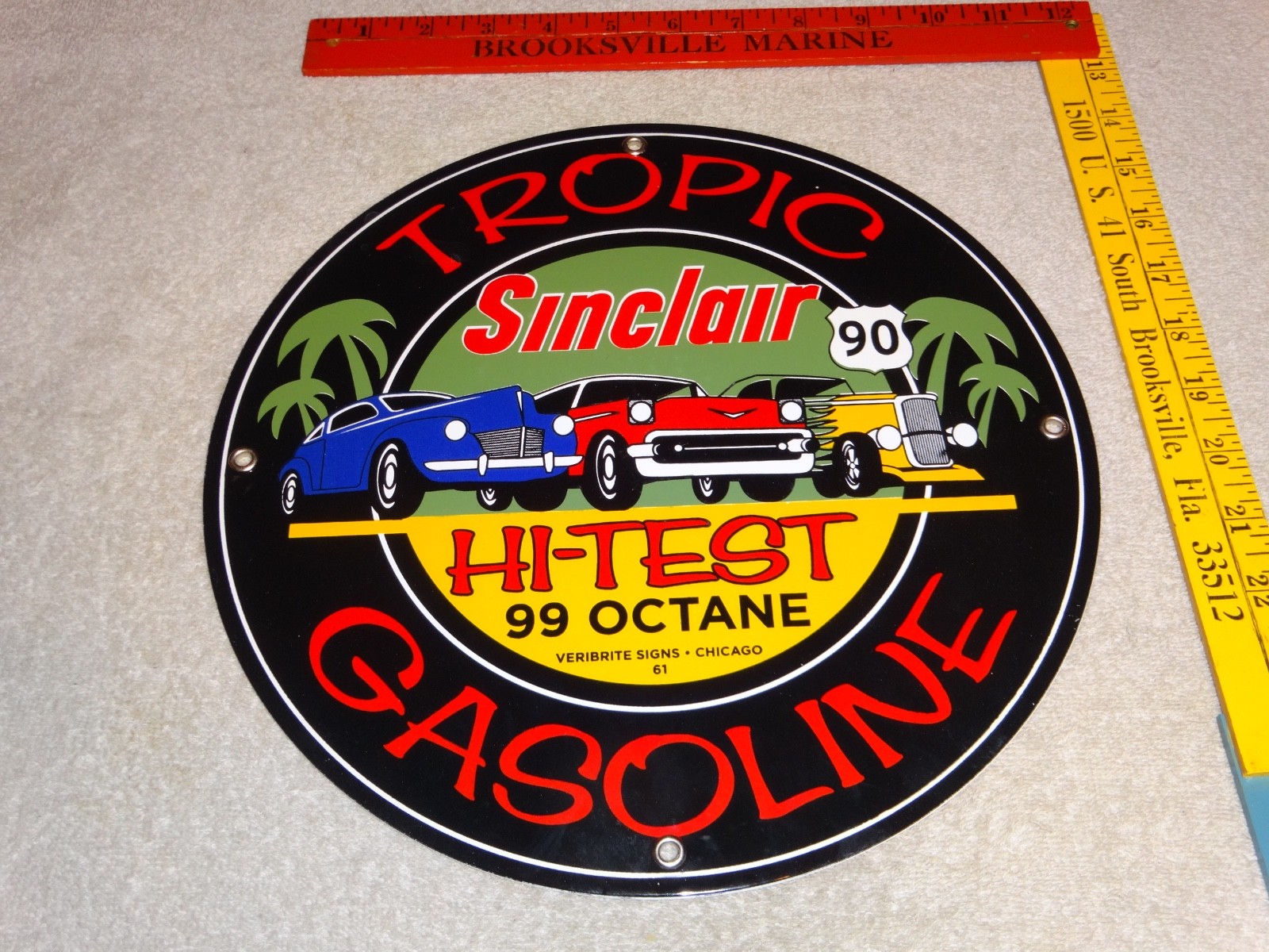 VINTAGE 1961 SINCLAIR TROPIC GASOLINE 11 3/4″ PORCELAIN METAL VERIBRITE SIGN CHI