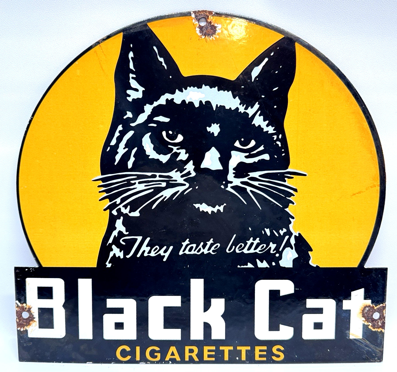 Black Cat Cigarettes – Vintage Porcelain Sign – Service Station Advertisement