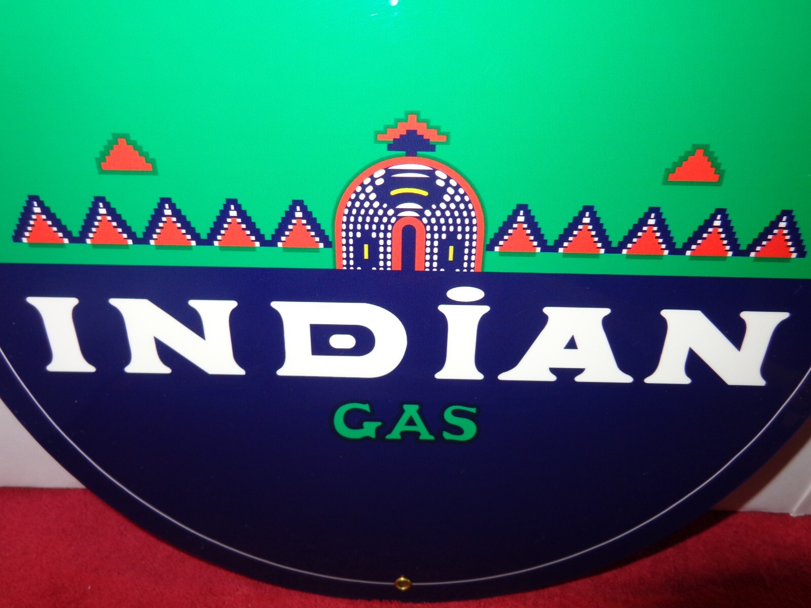11 in INDIAN GASOLINE ADVERTISING SIGN HEAVY DIE CUT METAL UNIQUE GRAPHIC #917 B