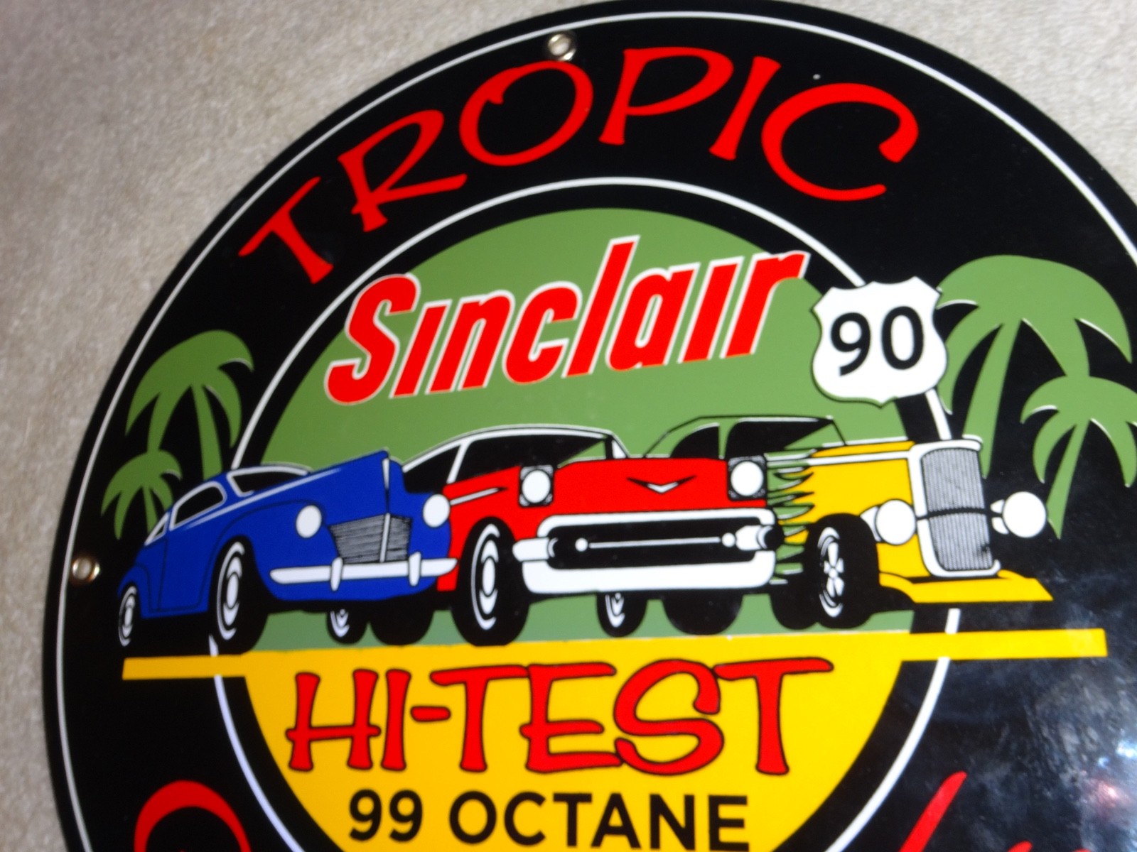VINTAGE 1961 SINCLAIR TROPIC GASOLINE 11 3/4″ PORCELAIN METAL VERIBRITE SIGN CHI
