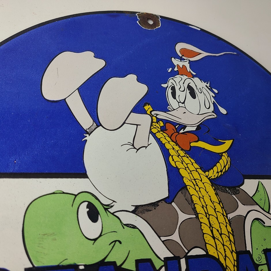 Vintage Standard Gasoline Sign – Gas Oil Pump Plate Walt Disney Porcelain Sign