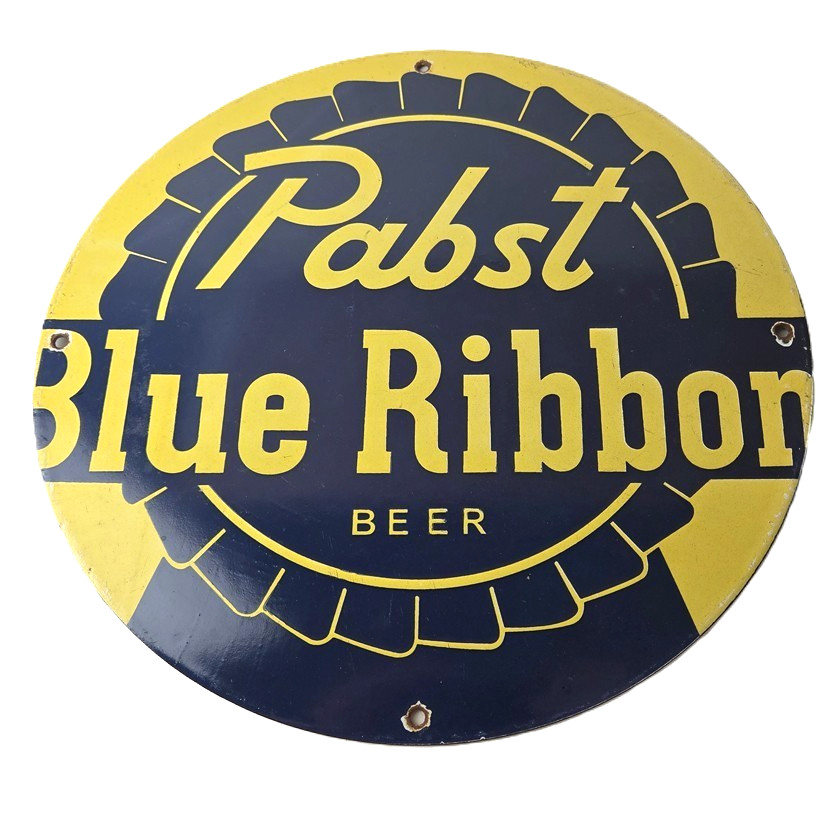 Vintage Pabst Blue Ribbon Sign – Alcohol Beer Brewing Gas Pump Porcelain Sign