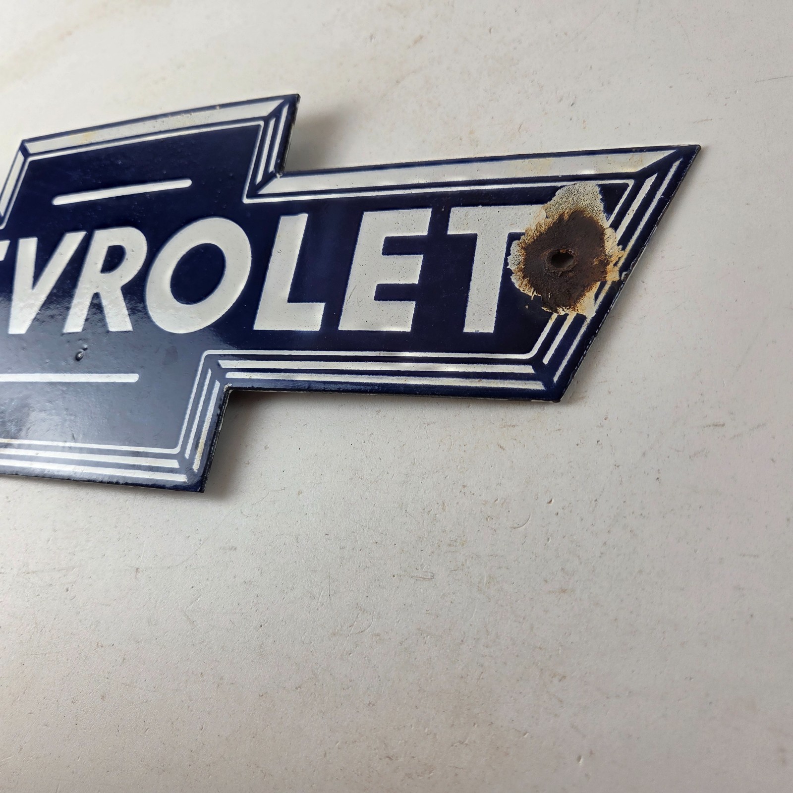 Vintage Chevrolet Advertising Sign – Porcelain Bow Tie Garage Auto Sign