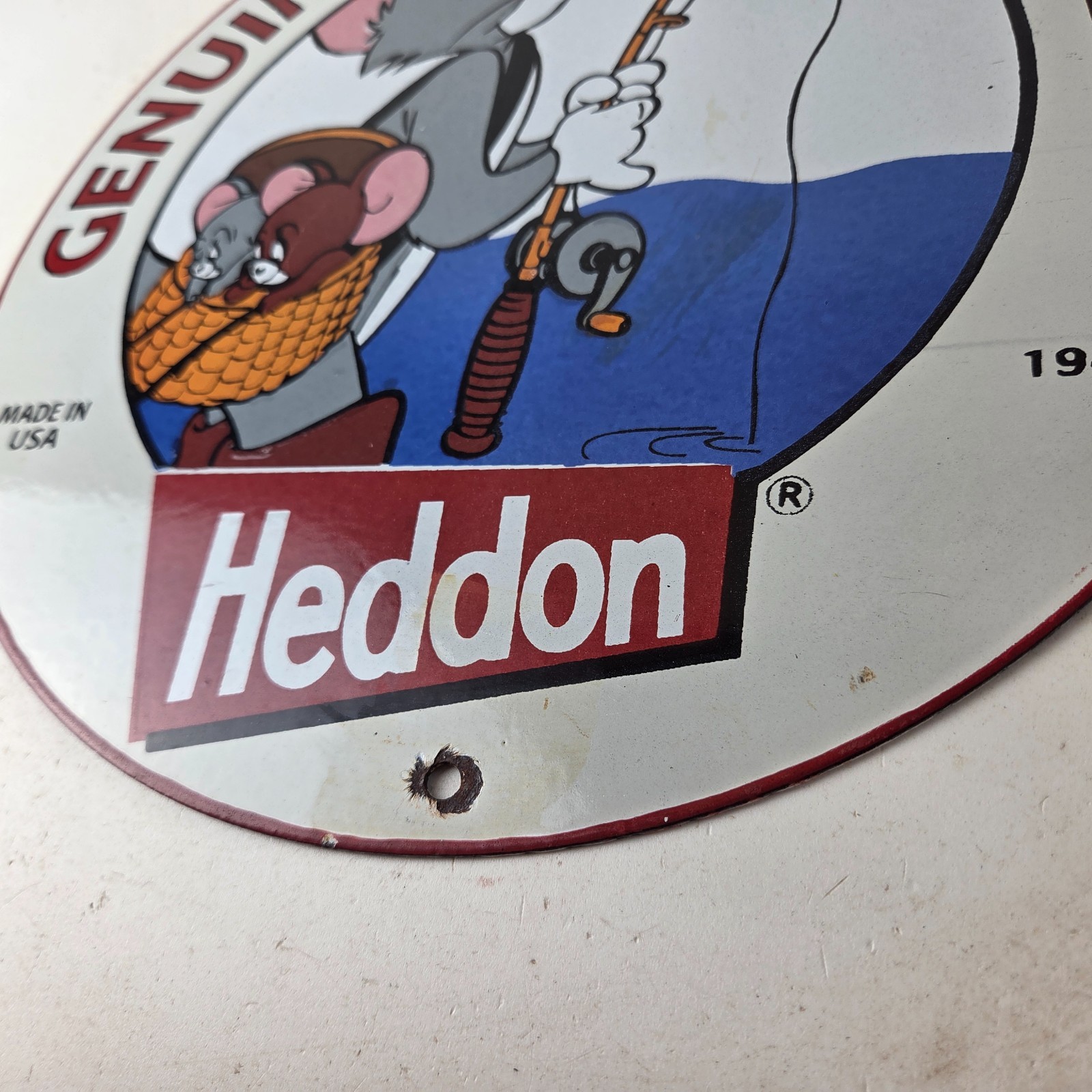 Vintage Heddon Fishing Lures Sign – Fish Tackle Lures Gas Ad Pump Porcelain Sign