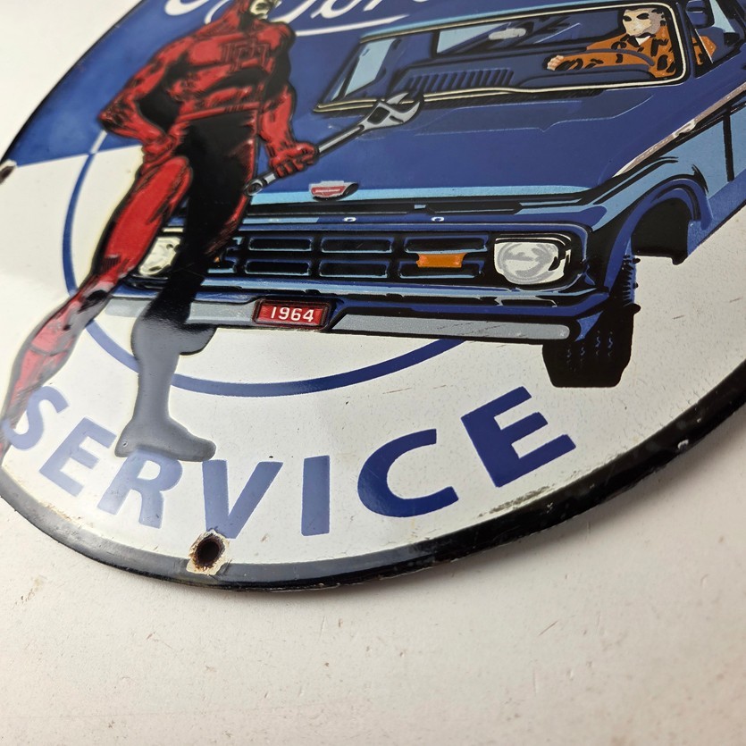 Vintage Ford Sign – Marvel Comic Dare Devil Auto Truck Porcelain Gas Pump Sign