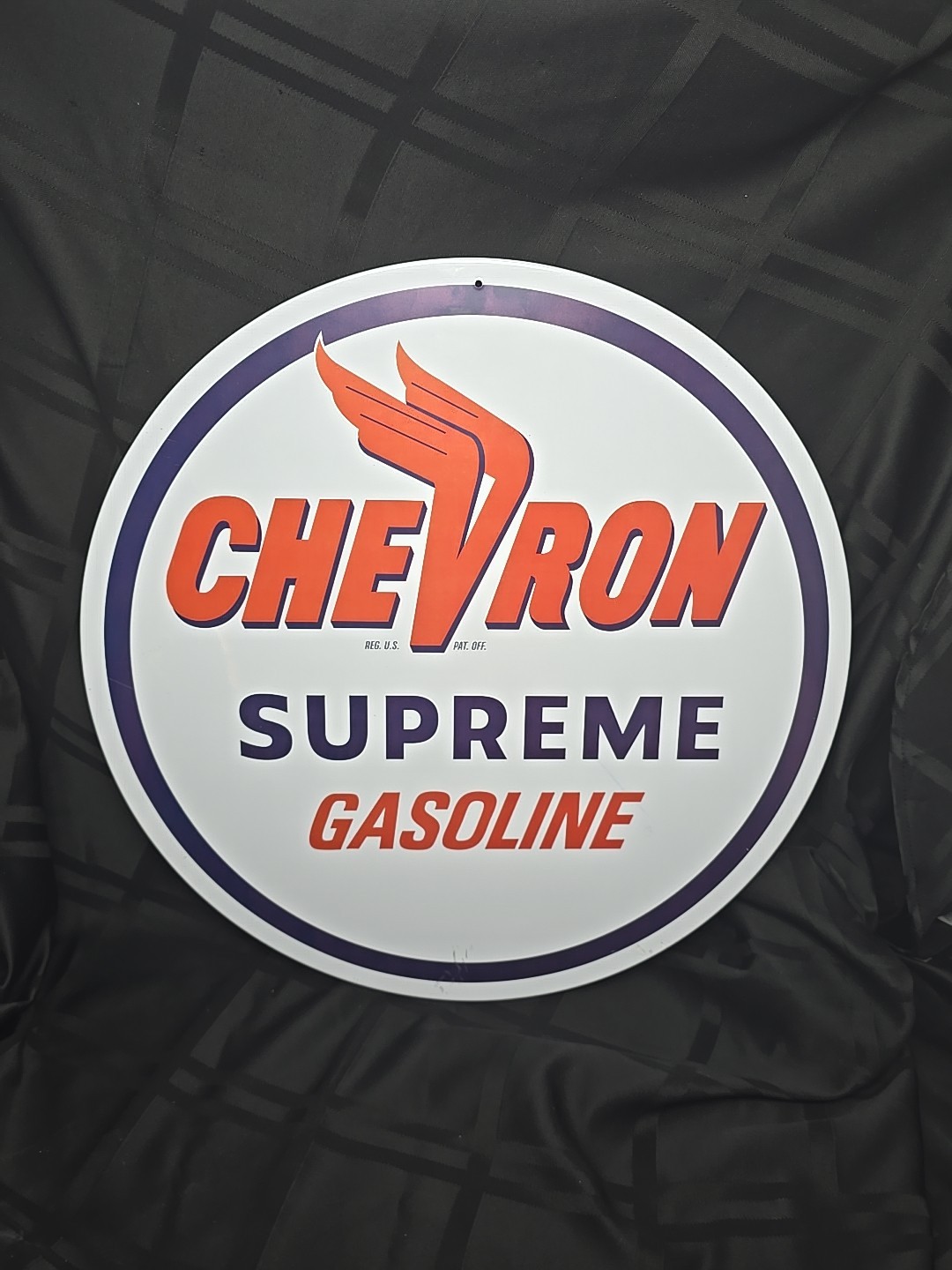CHEVRON SUPREME GASOLINE 17″ Round Metal Sign~Retro~GAS & OIL Garage/Mancave NEW