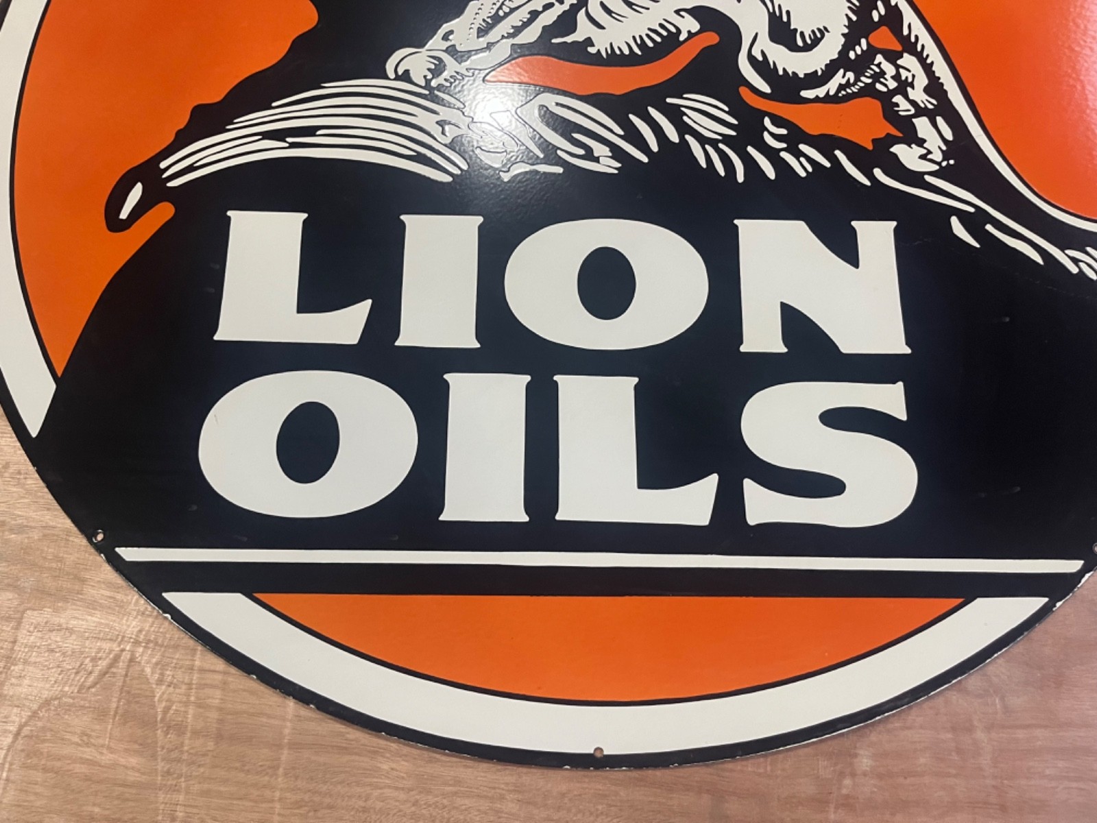 Lion Oils Porcelain Enamel Gas & Oil Sign 48×48″ DSP.