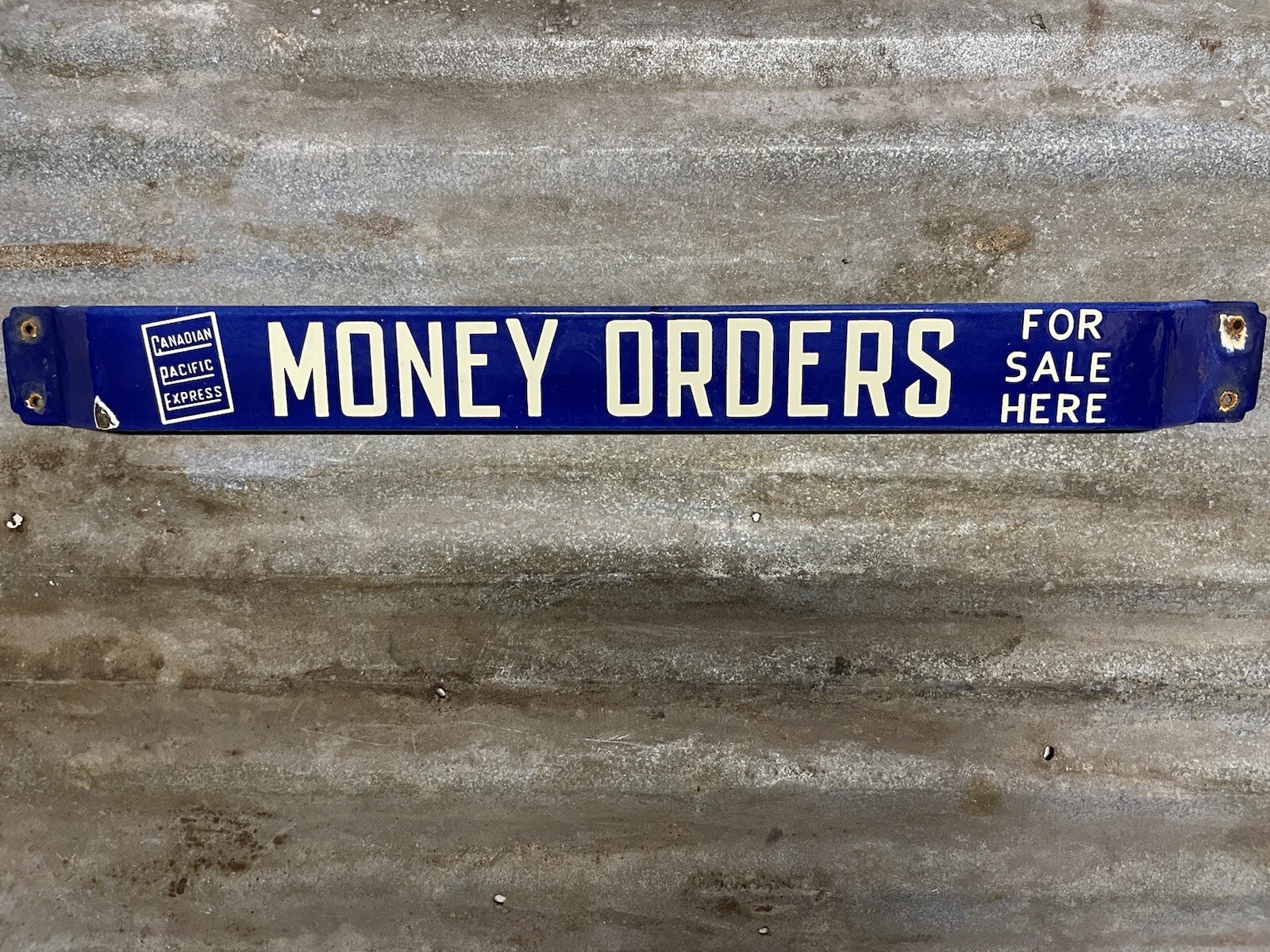 CANADA PACIFIC EXPRESS VINTAGE PORCELAIN SIGN MONEY ORDERS BANK CASH DOOR BAR