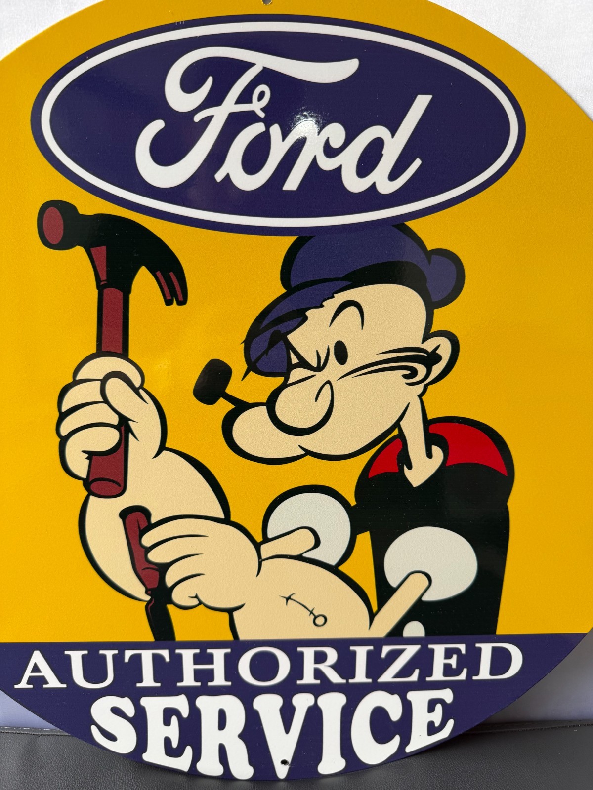 Vintage Ford Authorized Service Popeye Hammer Heavy Metal Sign – 19.7″ (50cm)