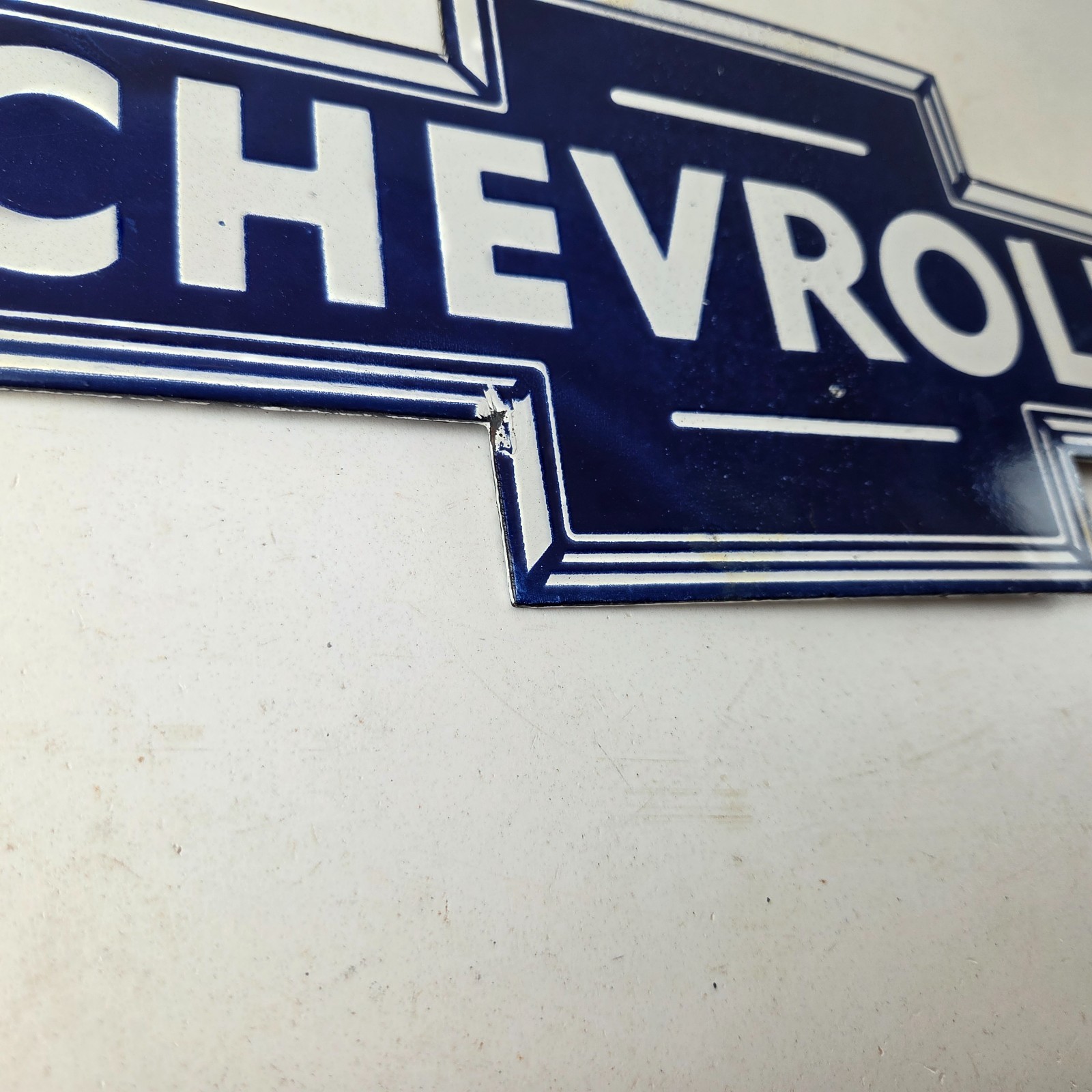 Vintage Chevrolet Advertising Sign – Porcelain Bow Tie Garage Auto Sign
