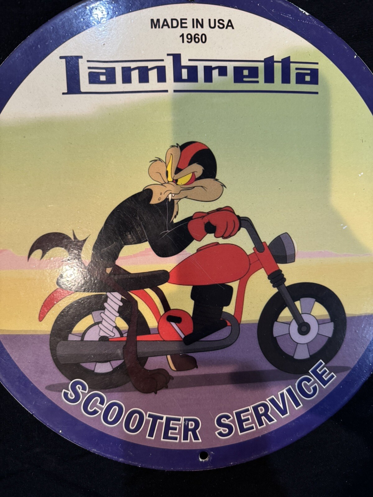 VINTAGE LAMBRETTA SCOOTER SERVICE ROAD RUNNER PORCELAIN GAS OIL STATION AD SIGN