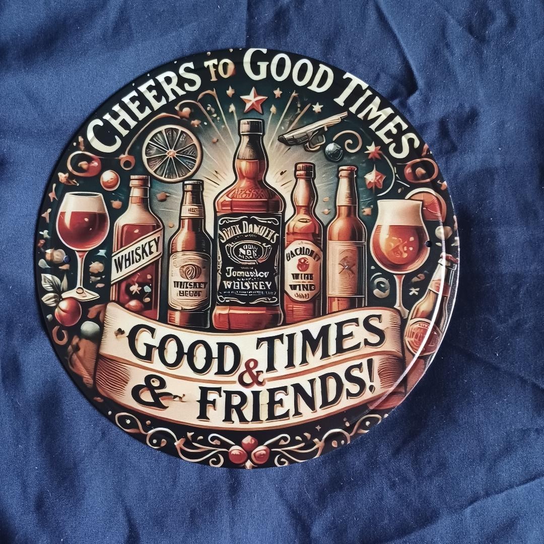 8″ Round Metal Sign Man Cave Wall Art Garage Bar Gas Station Oil Cheers Good