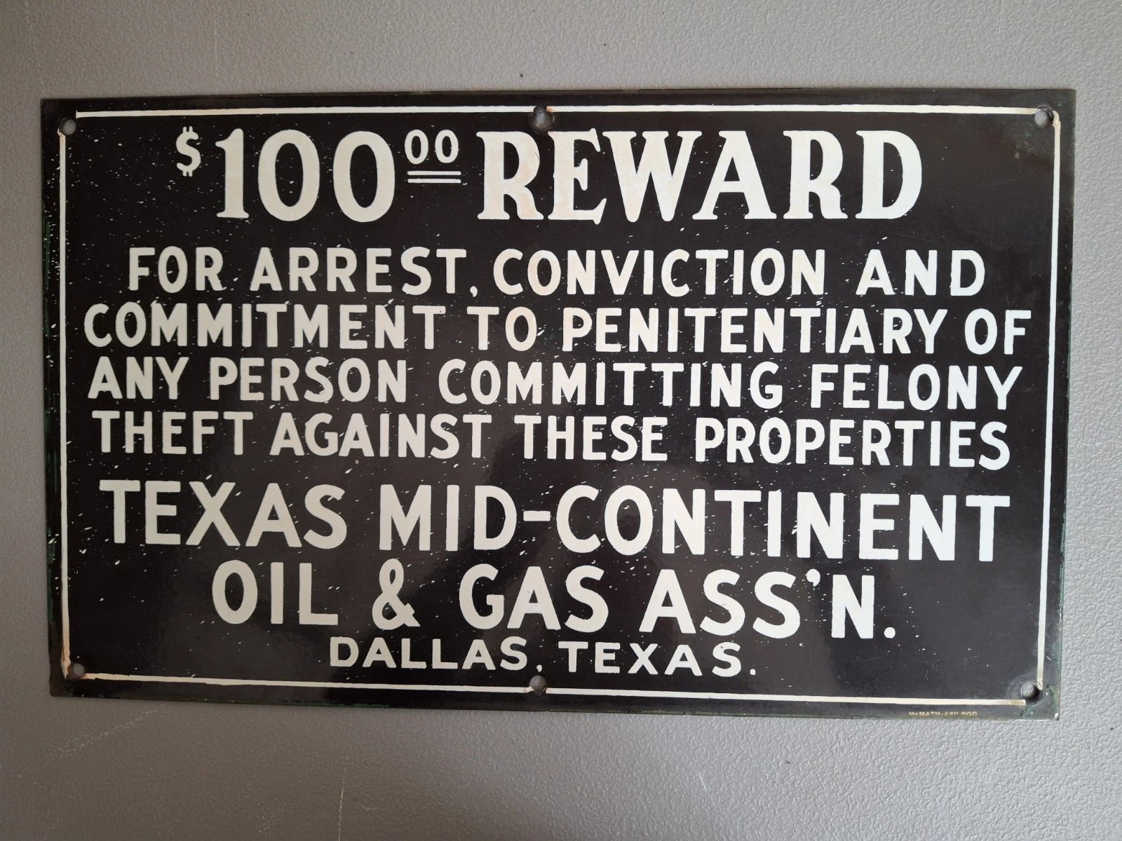 Reward Porcelain Mid-continent Oil & Gas Association Dallas Texas Sign 17…