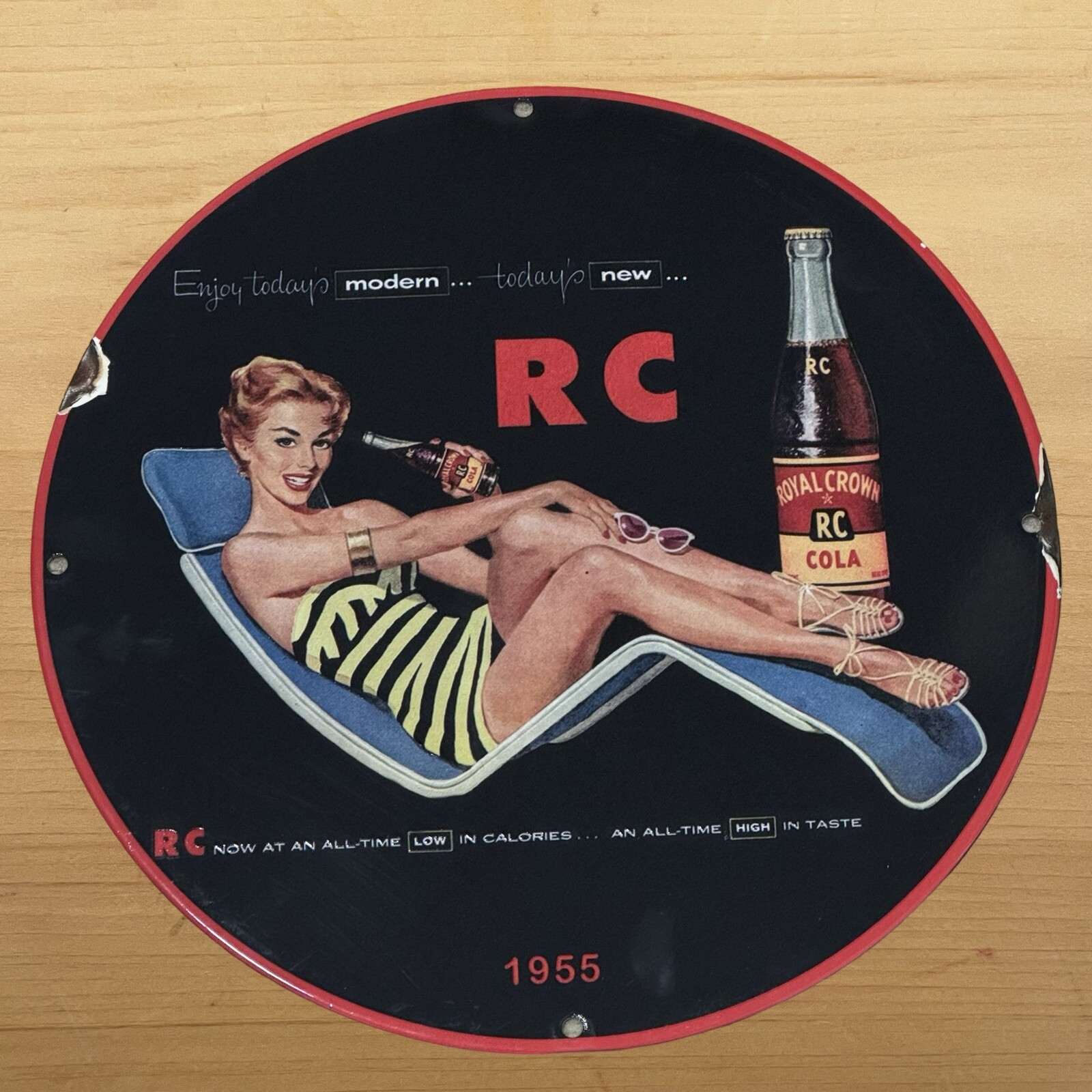 VINTAGE ROYAL CROWN RC PORCELAIN SIGN SODA DRINK SERVICE STATION PUMP PLATE AD