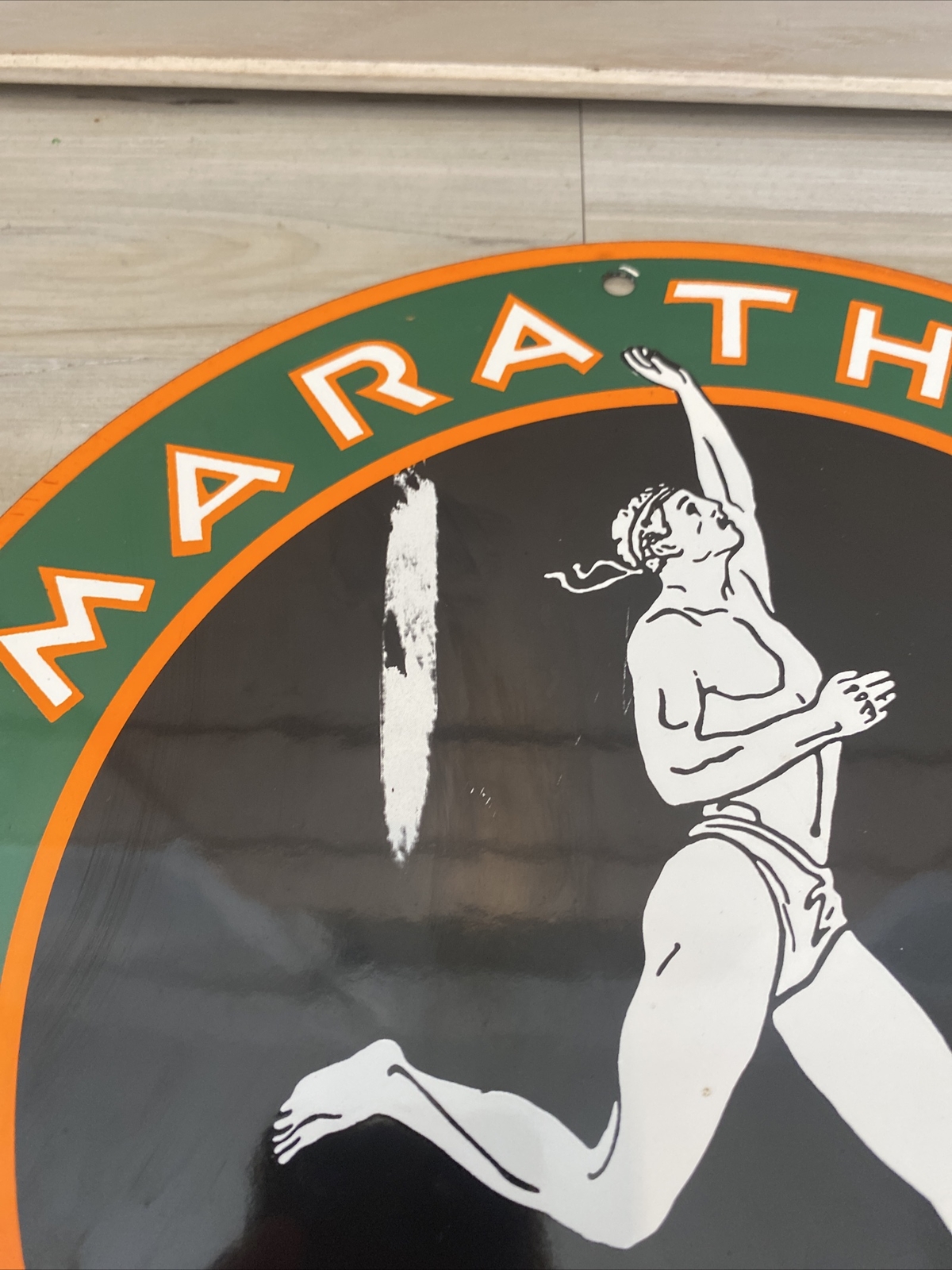 Marathon Products Gas & Oil Vintage Porcelain Metal Sign 11 3/4″