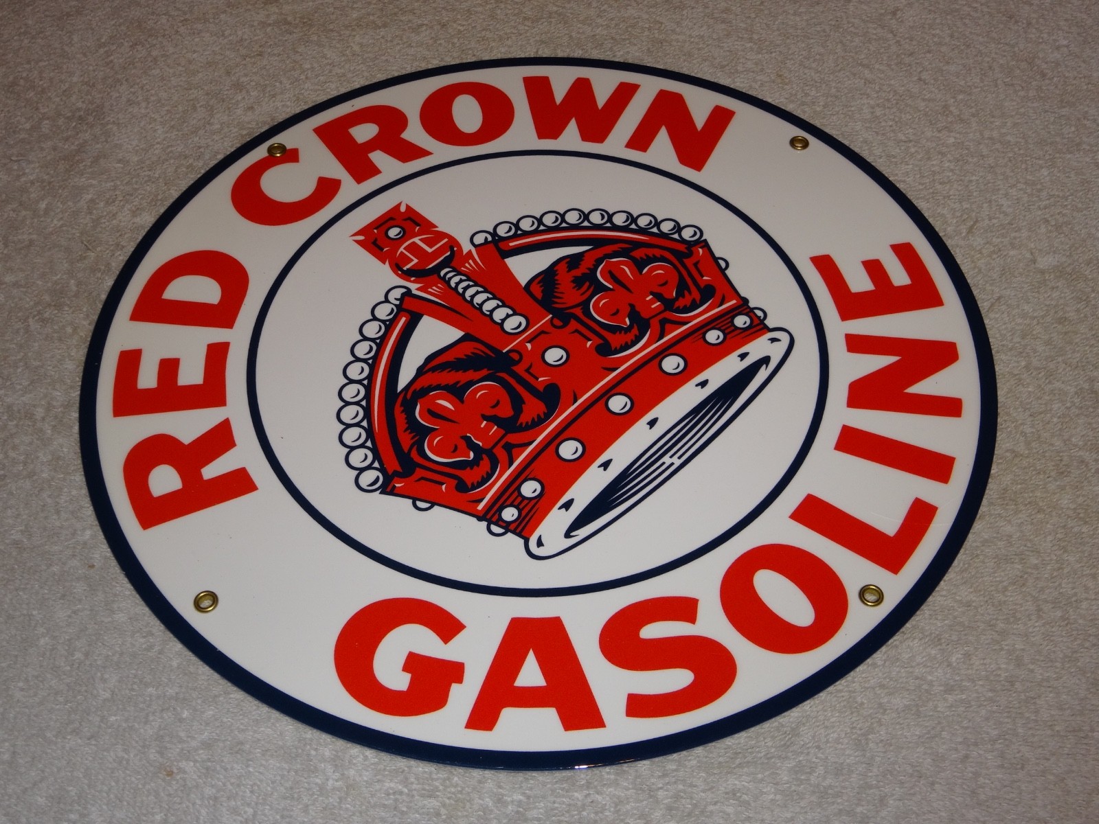 VINTAGE RED CROWN GASOLINE 11 3/4″ PORCELAIN METAL STANDARD STATION GAS OIL SIGN