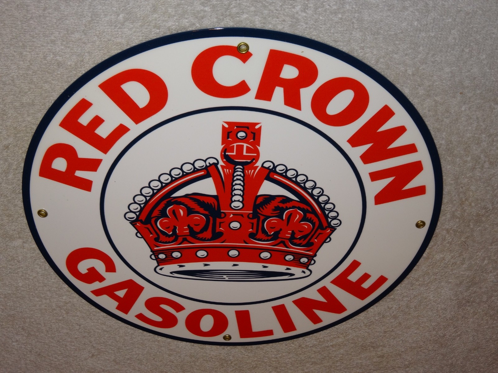 VINTAGE RED CROWN GASOLINE 11 3/4″ PORCELAIN METAL STANDARD STATION GAS OIL SIGN