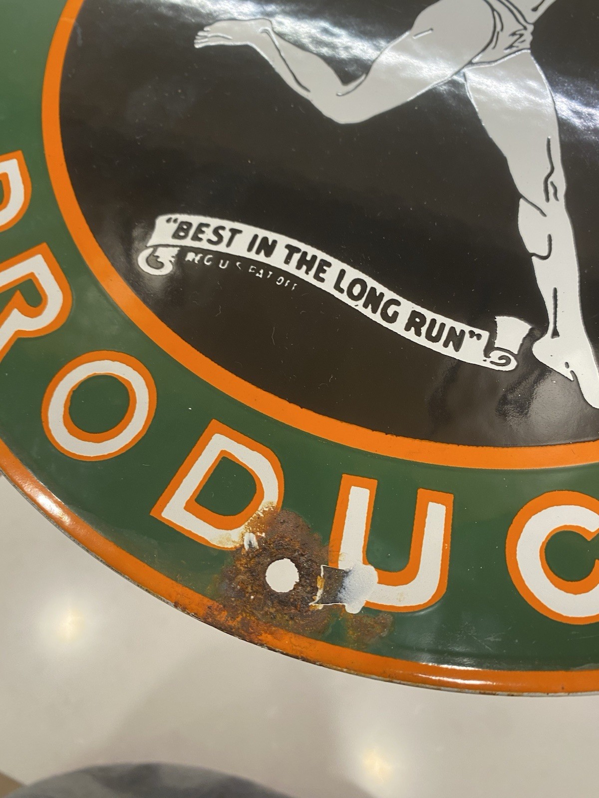 VINTAGE MARATHON GAS & OIL PRODUCTS 12″ PORCELAIN METAL CAR SIGN L👀K