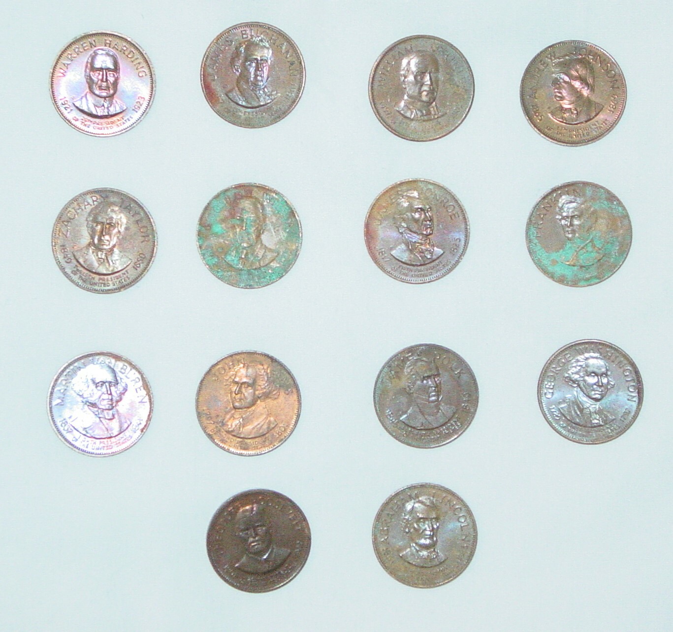 14 VINTAGE 1960’s SHELL GAS STATION U.S. PRESIDENT COLLECTOR COINS-COPPER/BRONZE