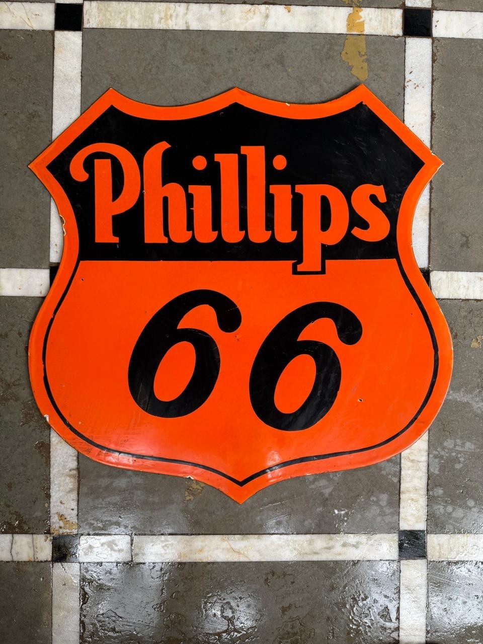 PORCELAIN PHILLIPS 66 ENAMEL DOUBLE SIDED SIGN 30X30 INCHES