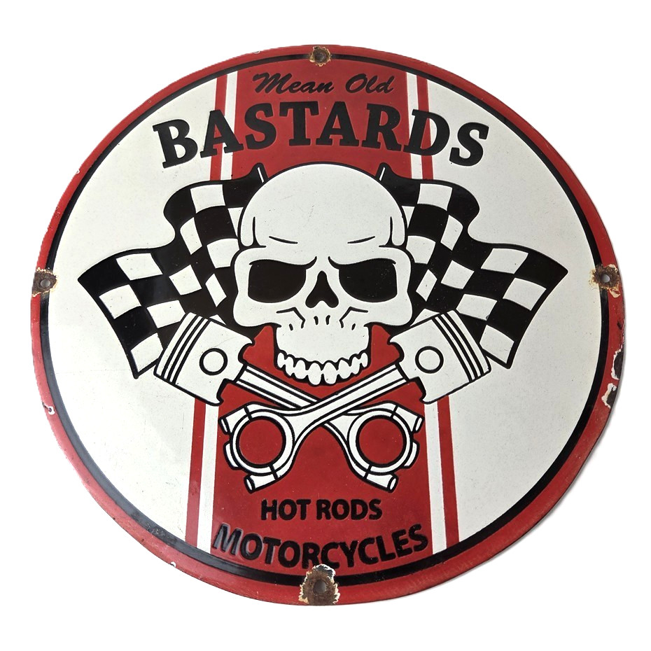 Vintage Mean Old Bastards Sign – Hot Rod Rat Fink Motorcycles Porcelain Ad Sign