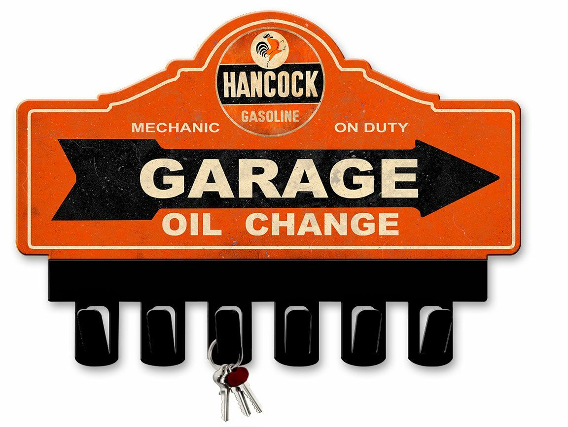HANCOCK GASOLINE ORANGE 14″ HEAVY DUTY USA MADE METAL KEY HANGER GAS ADV SIGN