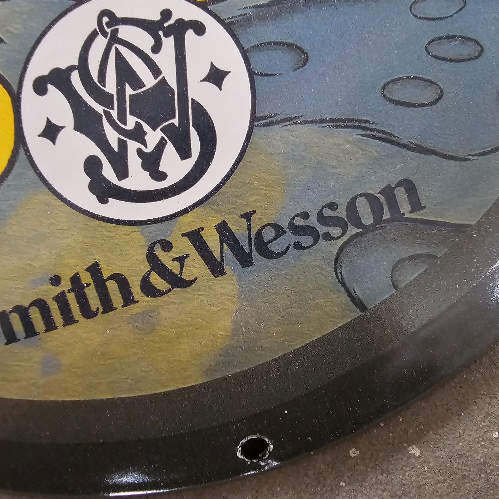 VINTAGE CONVEX 1955 SMITH WESSON GASOLINE OIL GAS PUMP ENAMEL PORCELAIN SIGN
