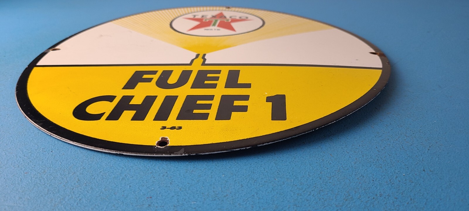 Vintage Texaco Gasoline Sign – 12″ Fuel Chief 1 Gas Pump Plate Porcelain Sign
