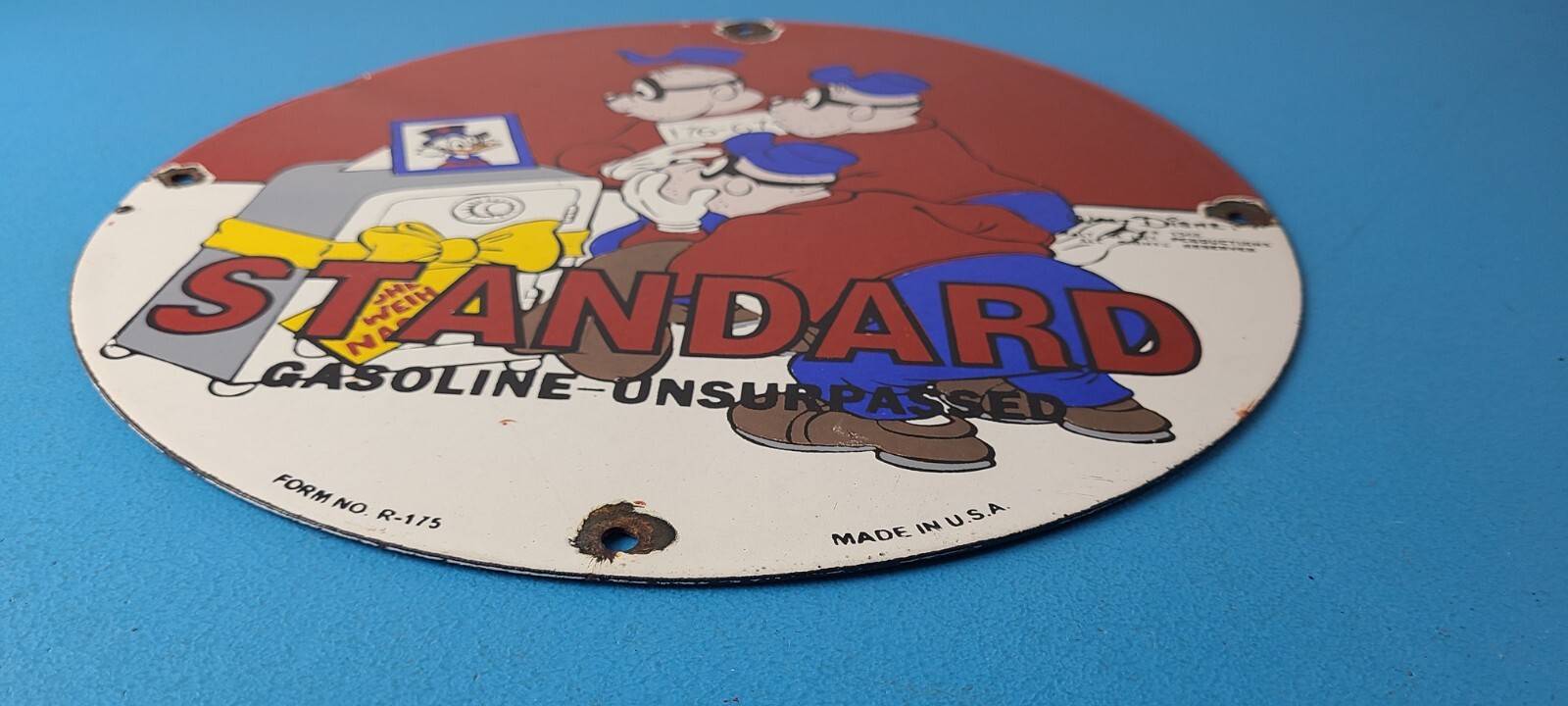 Vintage Standard Gasoline Sign – Porcelain Walt Disney Gas Oil Pump Plate Sign