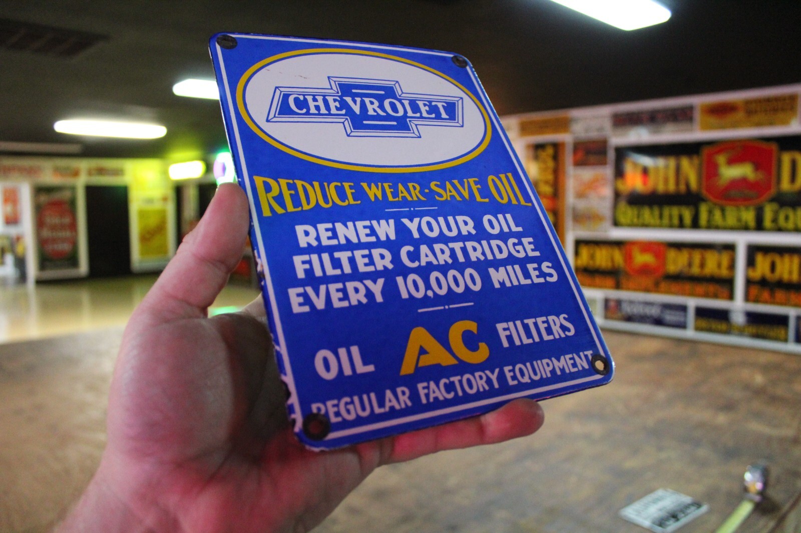 CHEVROLET AC FILTERS DEALER PORCELAIN DEALER METAL SIGN GAS OIL CHEVY GARAGE 66