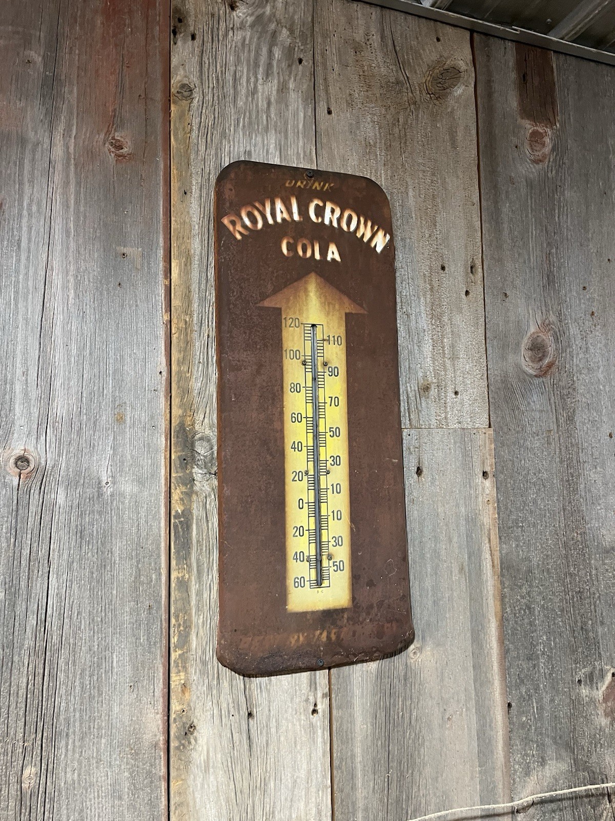 antique gas station royal crown cola tin thermometer sign
