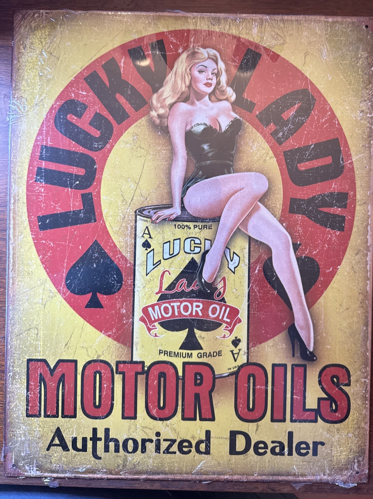 Lucky Lady Motor Oils Metal Sign 16x 12
