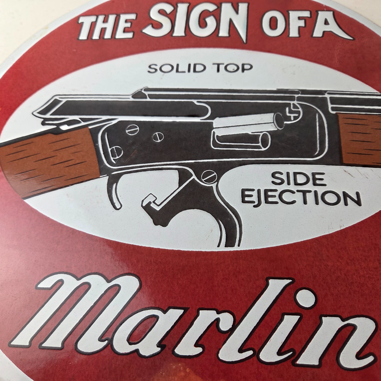 Vintage Marlin Solid Top Side Ejection Porcelain Signs – Lever Rifle Signs