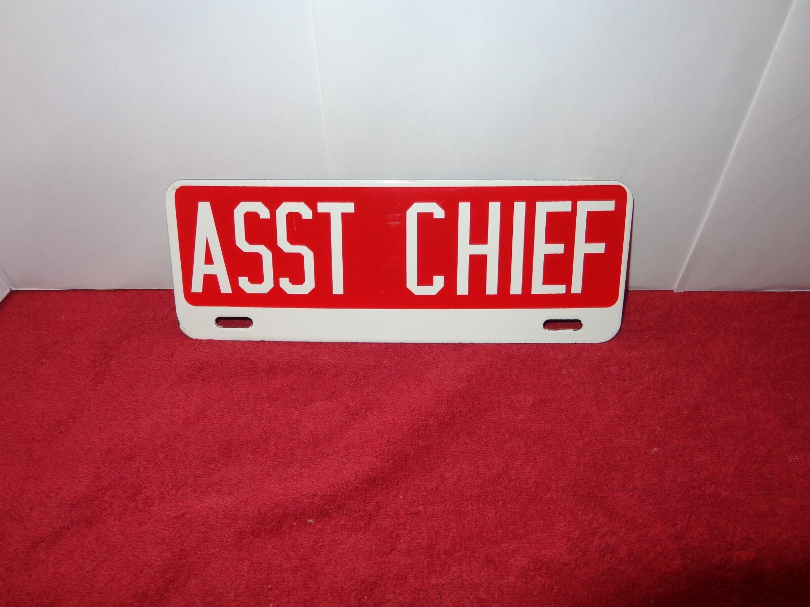 ASST CHIEF LICENCE PLATE TOPPER DIE CUT HEAVY METAL PORCELAIN 10×3 5/8in # Z 120