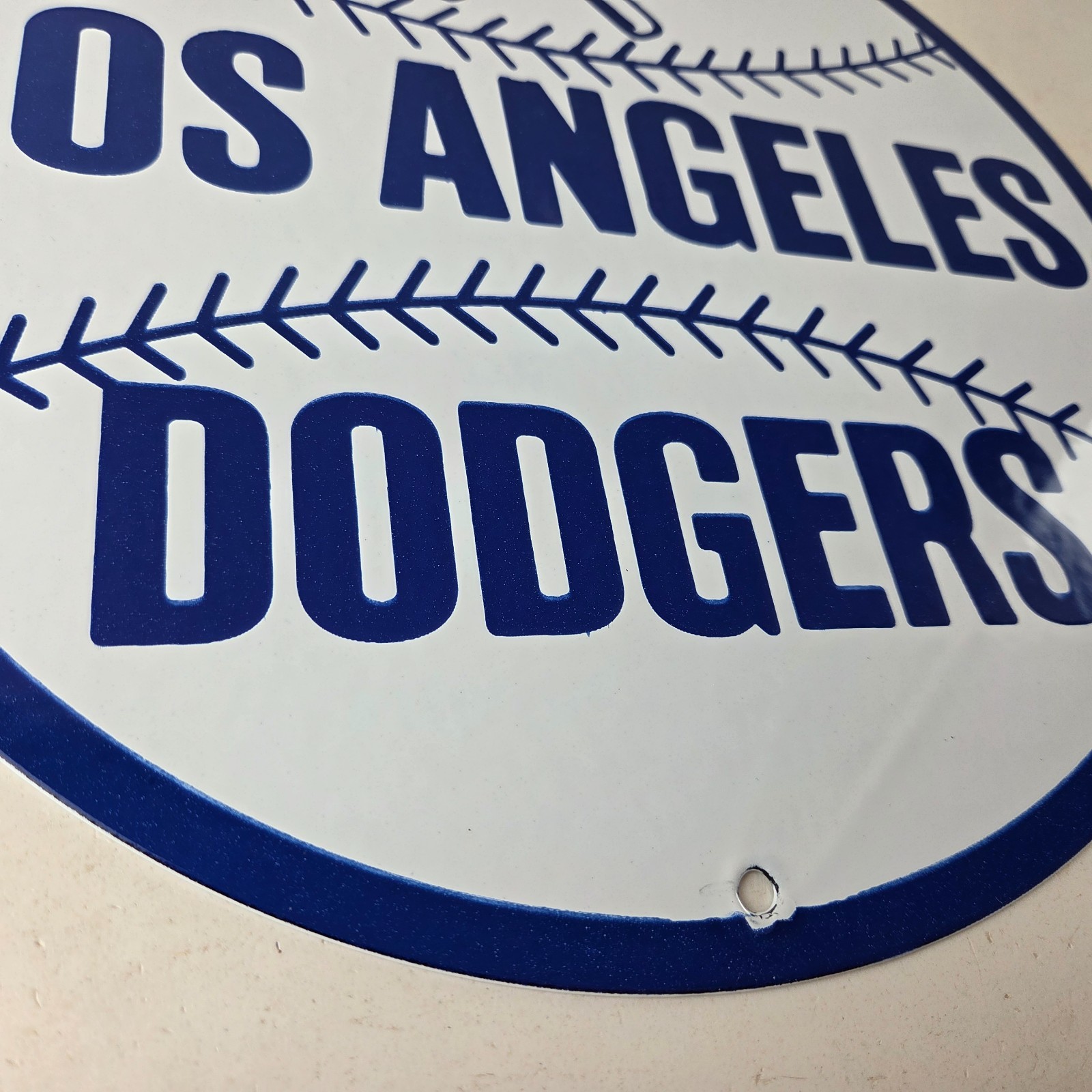 Vintage LA Dodgers Sign – MLB Baseball Stadium Porcelain Gas Pump Sign